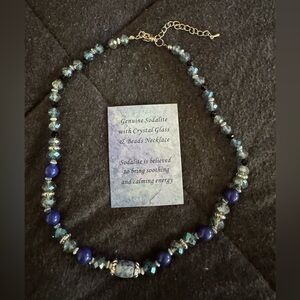 Genuine Sodalite w/ Crystal Glass & Bead Necklace
